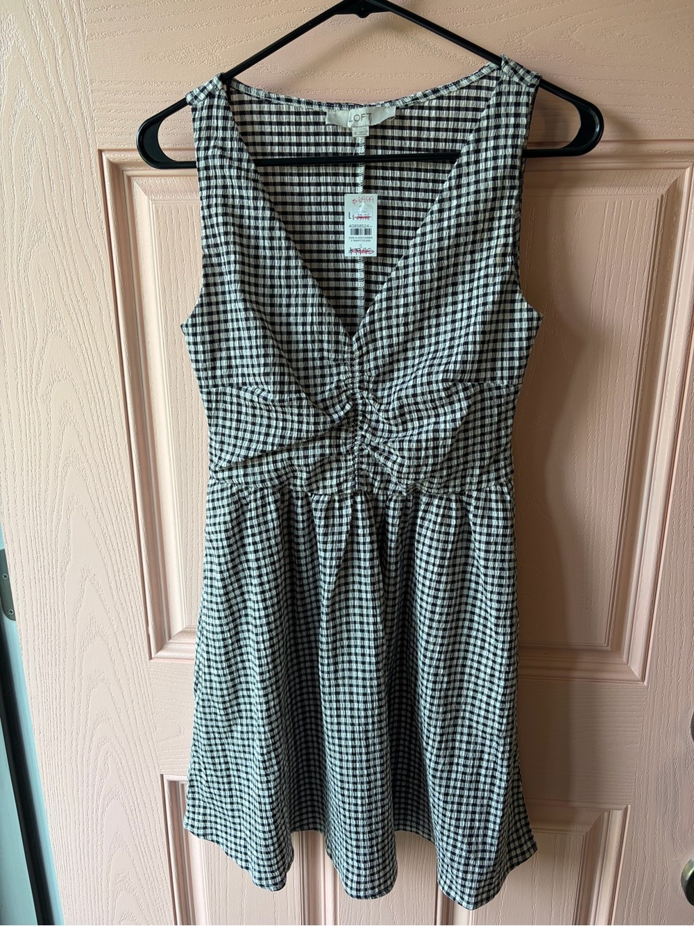LOFT Black and White Gingham Knot-Front Mini Dress